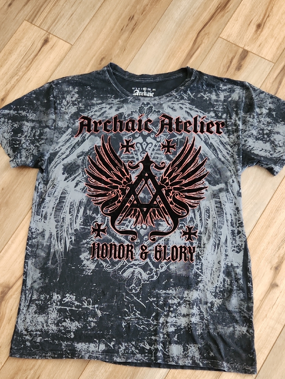 Archaic by Affliction Honor & Glory Saints Prayer Black T Crest Graphic Size XL
